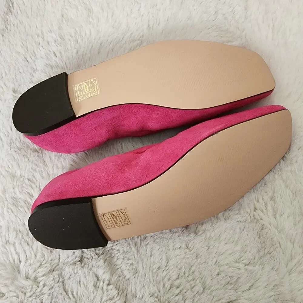 J. Crew Anya Scrunchie Ballet Flats Fuchsia Pink Suede Square Toe NEW Size 7